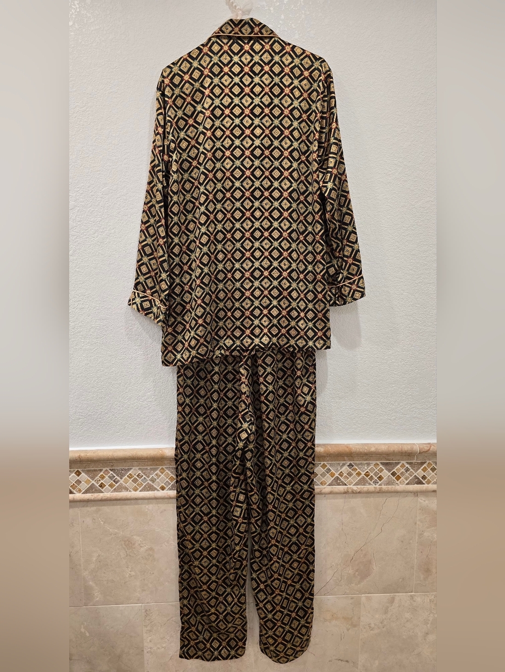 vintage Victoria's Secret pajama set black gold geometric pattern S - Picture 2 of 7